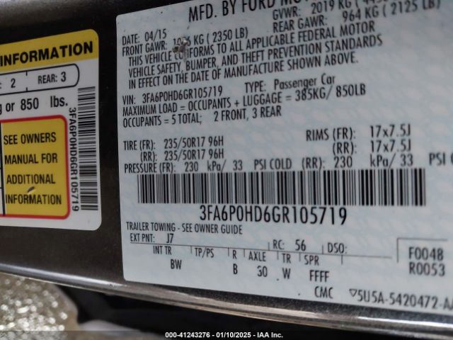 3FA6P0HD6GR105719 Ford FUSION SE
