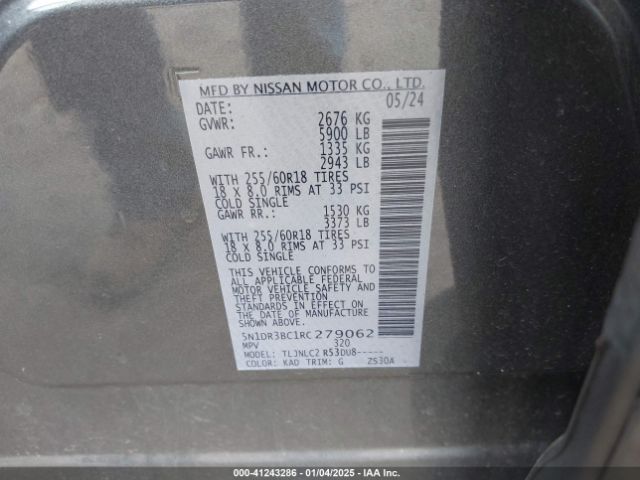 5N1DR3BC1RC279062 Nissan Pathfinder Sv 4wd
