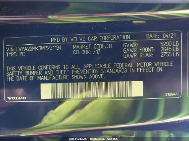 2021 VOLVO S90 LVYA22MK3MP231194 Photo 8