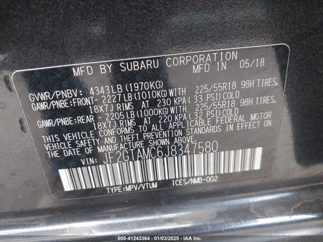 JF2GTAMC6J8347580 Subaru Crosstrek 2.0i Limited