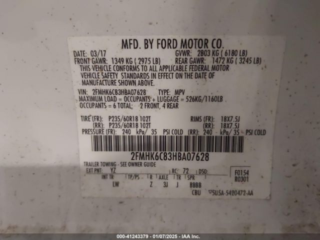 2FMHK6C83HBA07628 Ford FLEX SEL