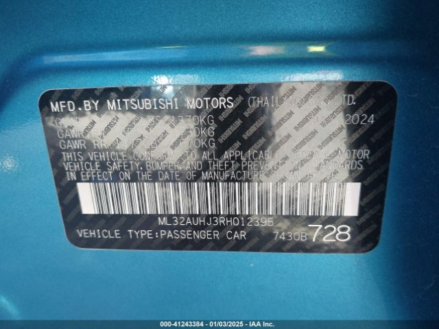ML32AUHJ3RH012395 Mitsubishi Mirage Es/le