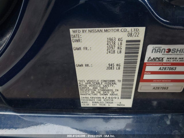 Nissan Altima 2.5 S 2022 1N4BL4BVXNN424091 Image 9