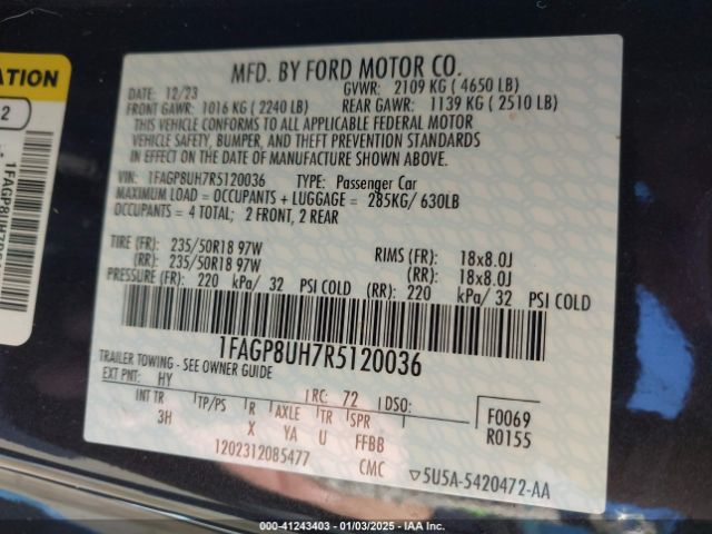 1FAGP8UH7R5120036 Ford Mustang Ecoboost Premium