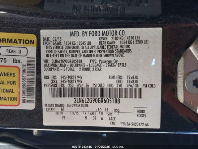 3LN6L2G90GR605188 Lincoln MKZ