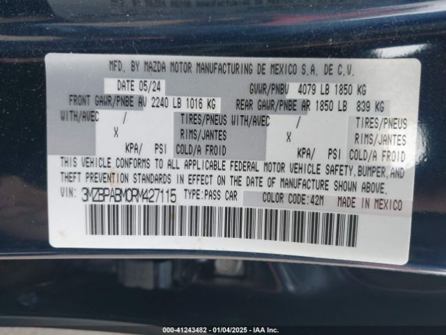 3MZBPABM0RM427115 Mazda Mazda3 2.5 S Select Sport