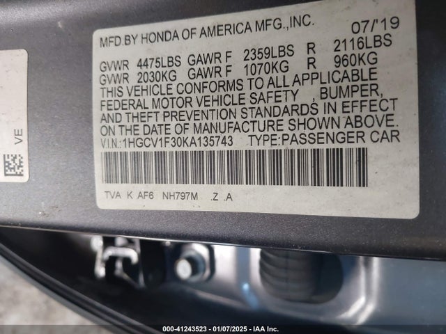 1HGCV1F30KA135743 Honda Accord Sport