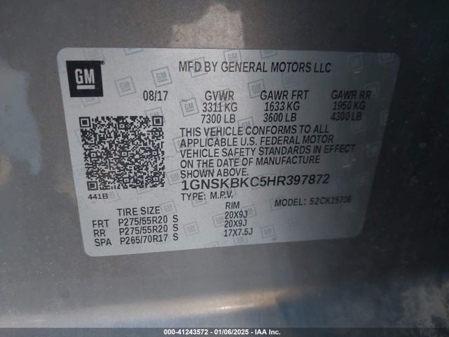 Chevrolet Tahoe Lt 2017 1GNSKBKC5HR397872 Image 9