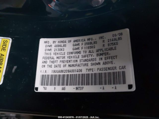 2009 ACURA TL 19UUA86209A001406 Photo 8