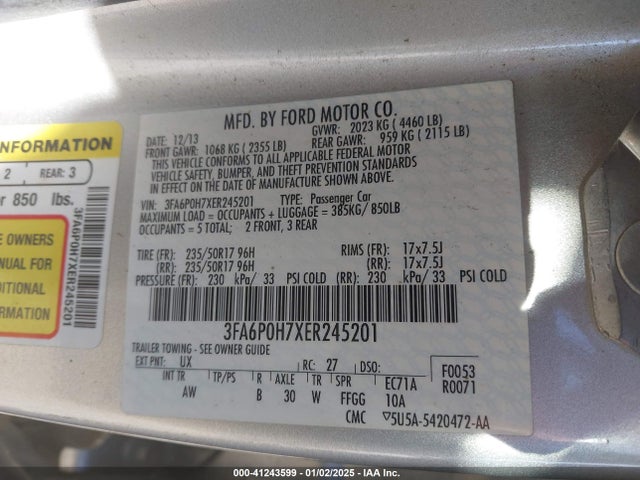 Ford FUSION SE 2014 3FA6P0H7XER245201 Image 9