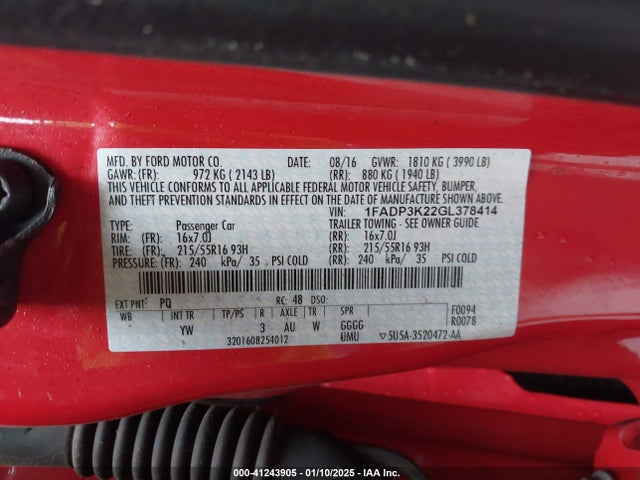 Ford FOCUS SE 2016 1FADP3K22GL378414 Image 9