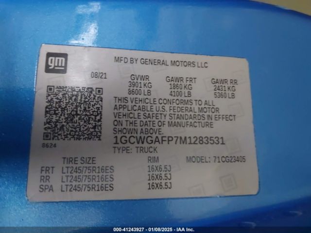1GCWGAFP7M1283531 Chevrolet Express Cargo Rwd 2500 Regular Wheelbase Wt