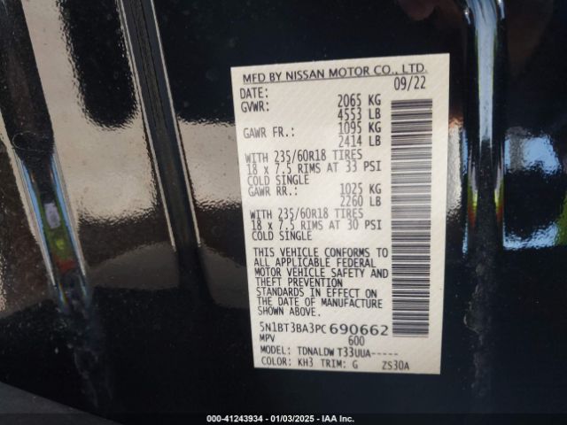 5N1BT3BA3PC690662 Nissan Rogue Sv Fwd