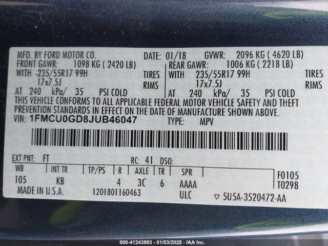 Ford ESCAPE SE 2018 1FMCU0GD8JUB46047 Image 9