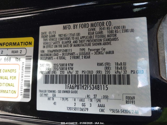 Ford Mustang Ecoboost 2015 1FA6P8TH2F5348115 Image 9