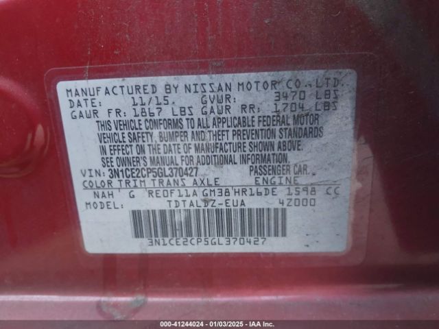 3N1CE2CP5GL370427 Nissan Versa Note S (sr)/s Plus/sl/sr/sv