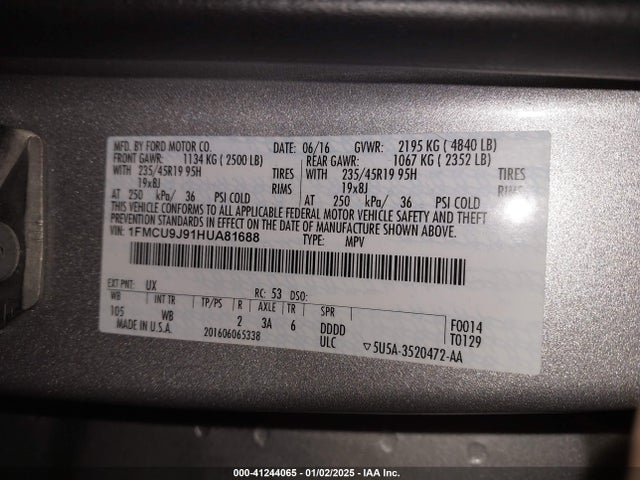 Ford Escape Titanium 2017 1FMCU9J91HUA81688 Image 9