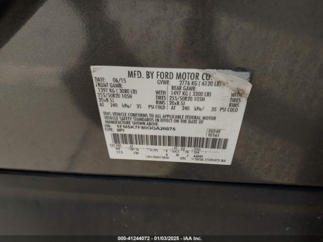 1FM5K7F80GGA26875 Ford Explorer Limited