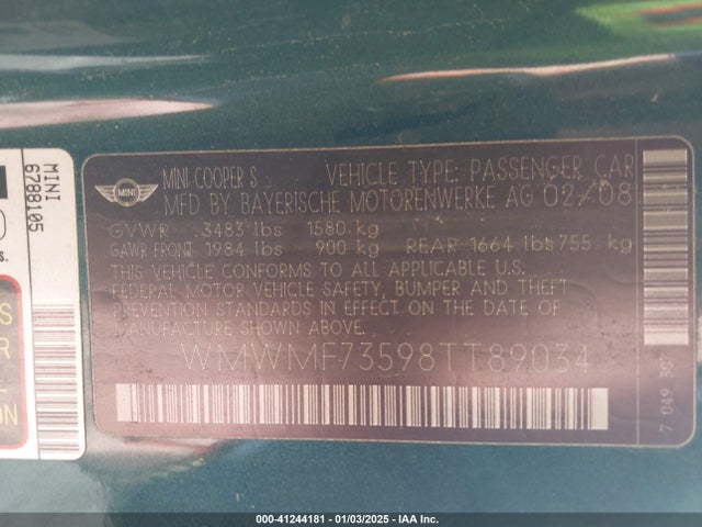 2008 MINI COOPER S WMWMF73598TT89034 Photo 8