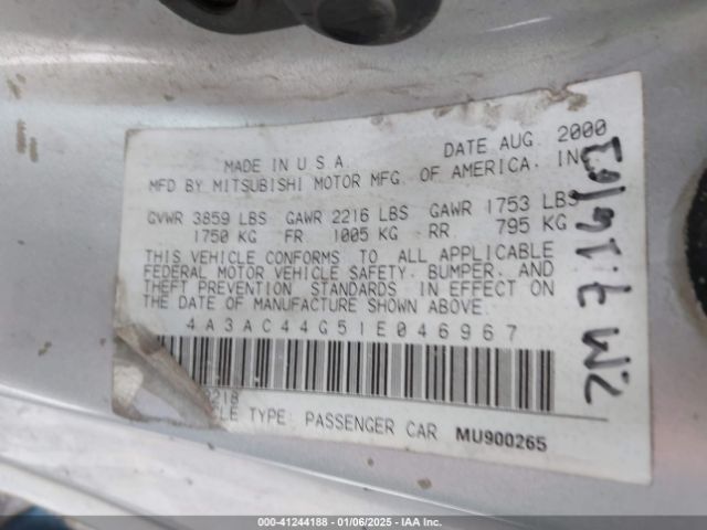 2001 MITSUBISHI ECLIPSE 4A3AC44G51E046967 Photo 8