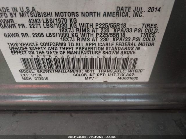 4A4AR3AU7FE003673 Mitsubishi Outlander Sport Es