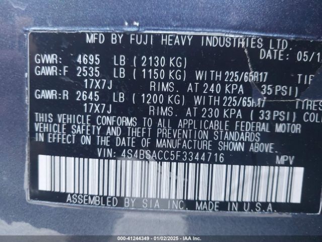4S4BSACC5F3344716 Subaru Outback 2.5i Premium