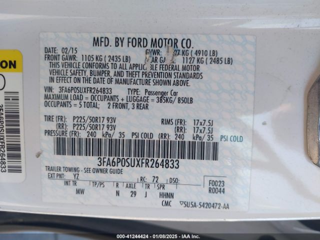 3FA6P0SUXFR264833 Ford Fusion Energi Titanium