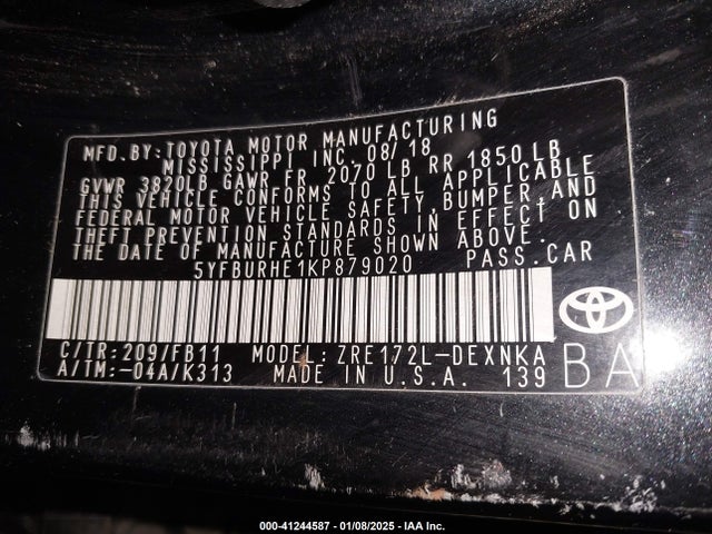 Toyota COROLLA LE 2019 5YFBURHE1KP879020 Image 9