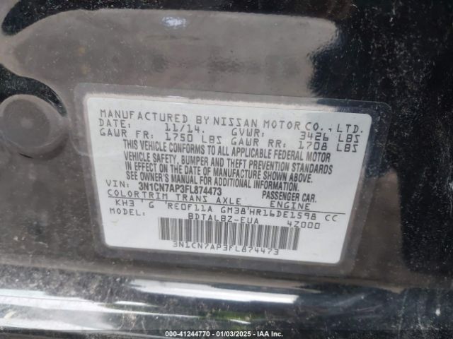 3N1CN7AP3FL874473 Nissan Versa 1.6 Sv