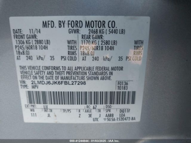 2LMDJ6JK6FBL27298 Lincoln MKX