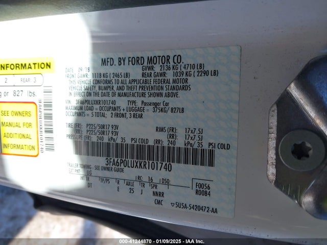 Ford Fusion Hybrid Se 2019 3FA6P0LUXKR101740 Image 9