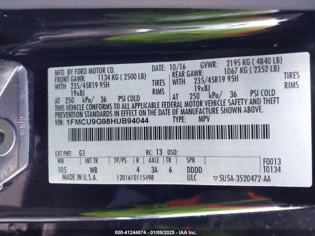 Ford ESCAPE SE 2017 1FMCU9G98HUB94044 Image 9