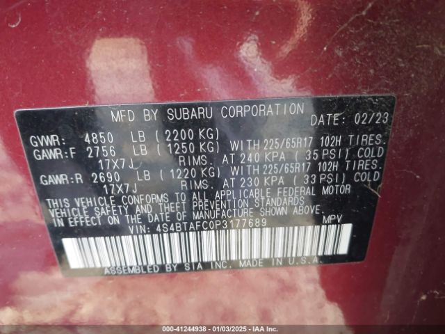 4S4BTAFC0P3177689 Subaru Outback Premium