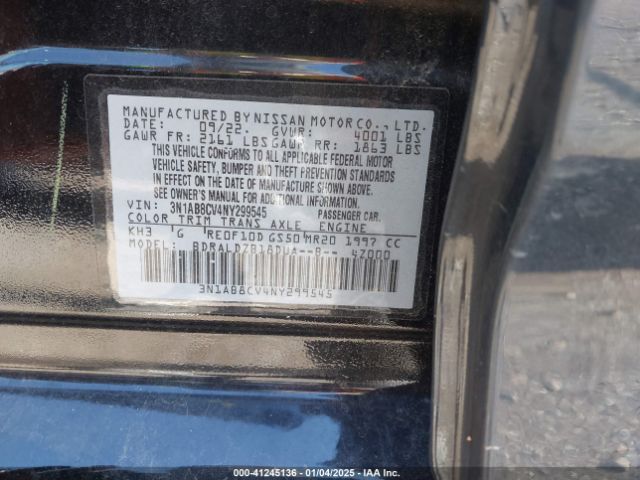 3N1AB8CV4NY299545 Nissan Sentra Sv Xtronic Cvt