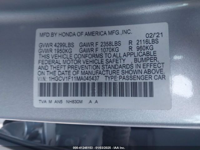 1HGCV1F11MA045437 Honda ACCORD LX