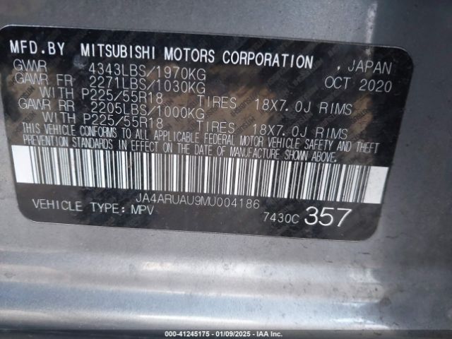 JA4ARUAU9MU004186 Mitsubishi Outlander Sport 2.0 Be Awc/2.0 Es Awc/2.0 Le Awc/2.0 Se Awc
