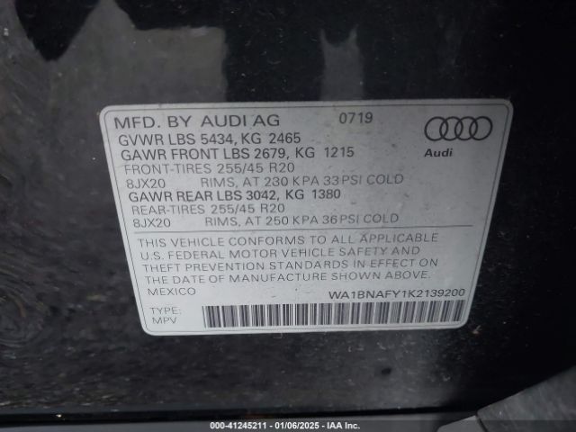 WA1BNAFY1K2139200 Audi Q5 45 Premium