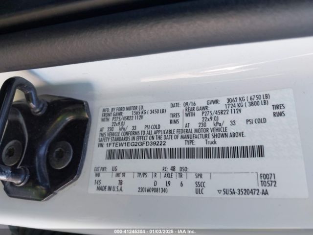 1FTEW1EG2GFD39222 Ford F-150 Limited