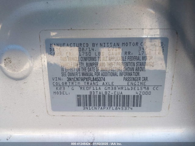 Nissan Versa 1.6 Sv 2015 3N1CN7APXFL845374 Image 9