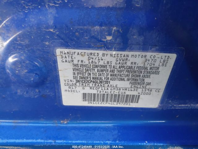 3N1CE2CP4GL397201 Nissan Versa Note Sl