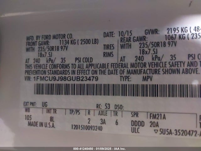 Ford Escape Titanium 2016 1FMCU9J98GUB23479 Image 9