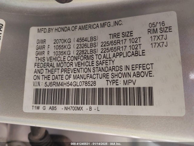 Honda CR-V EX 2016 5J6RM4H54GL078528 Image 9