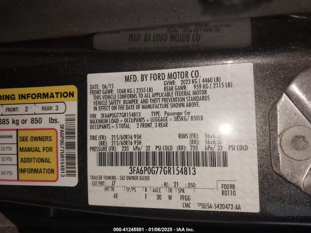 Ford FUSION S 2016 3FA6P0G77GR154813 Image 9