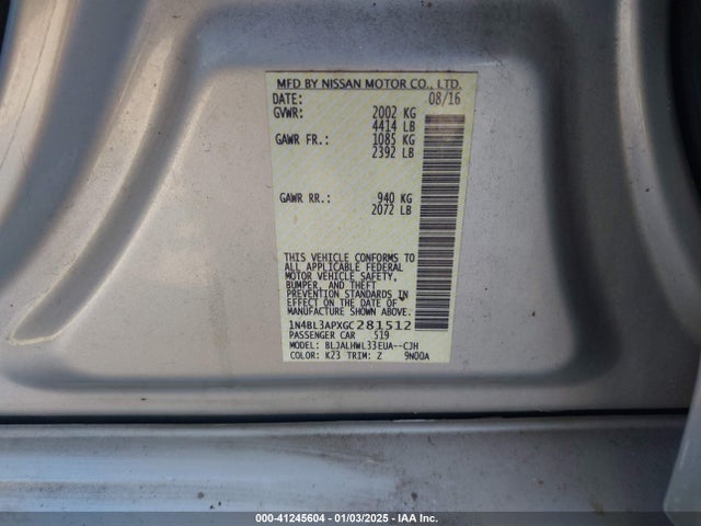 Nissan Altima 3.5 Sr 2016 1N4BL3APXGC281512 Image 9