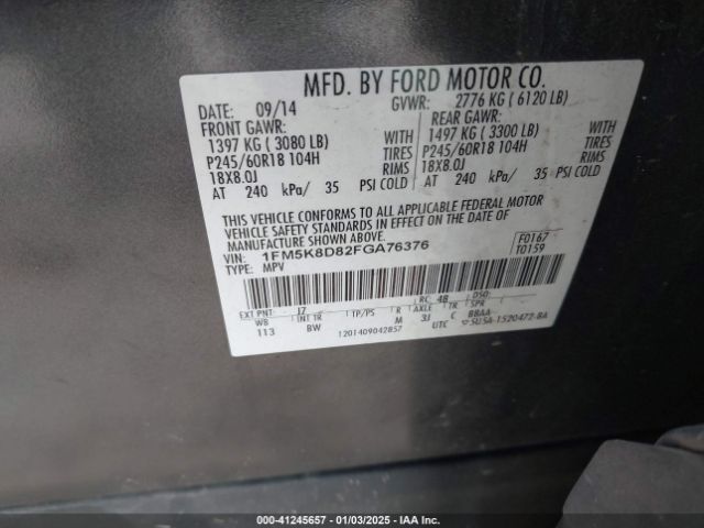 1FM5K8D82FGA76376 Ford EXPLORER XLT