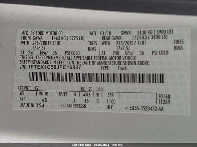 Ford F-150 Xl 2018 1FTEX1C58JFC16837 Image 9