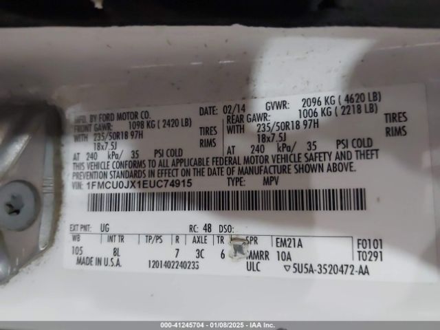 1FMCU0JX1EUC74915 Ford Escape Titanium