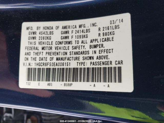 1HGCR6F50EA006151 Honda Accord Hybrid Ex-l