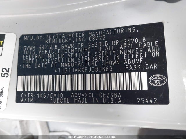 4T1G11AKXPU083663 Toyota CAMRY SE