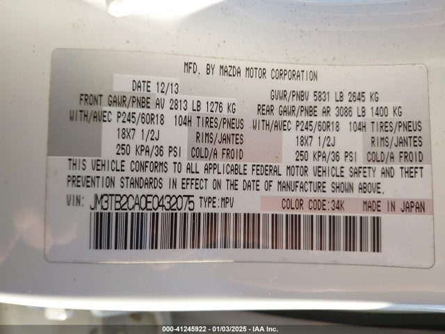 Mazda Cx-9 Touring 2014 JM3TB2CA0E0432075 Image 9
